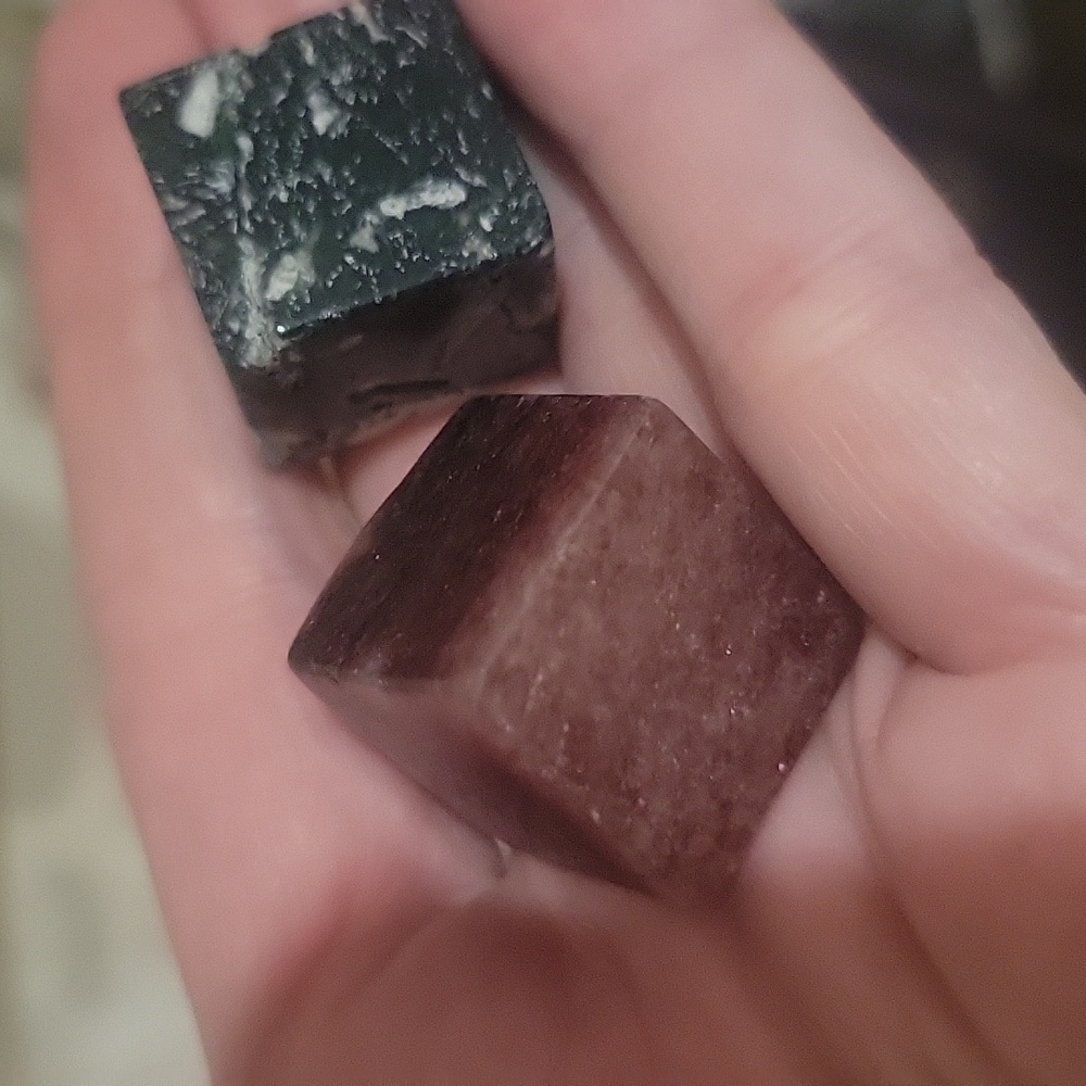 crystal dice moss agate and strawberry quartz